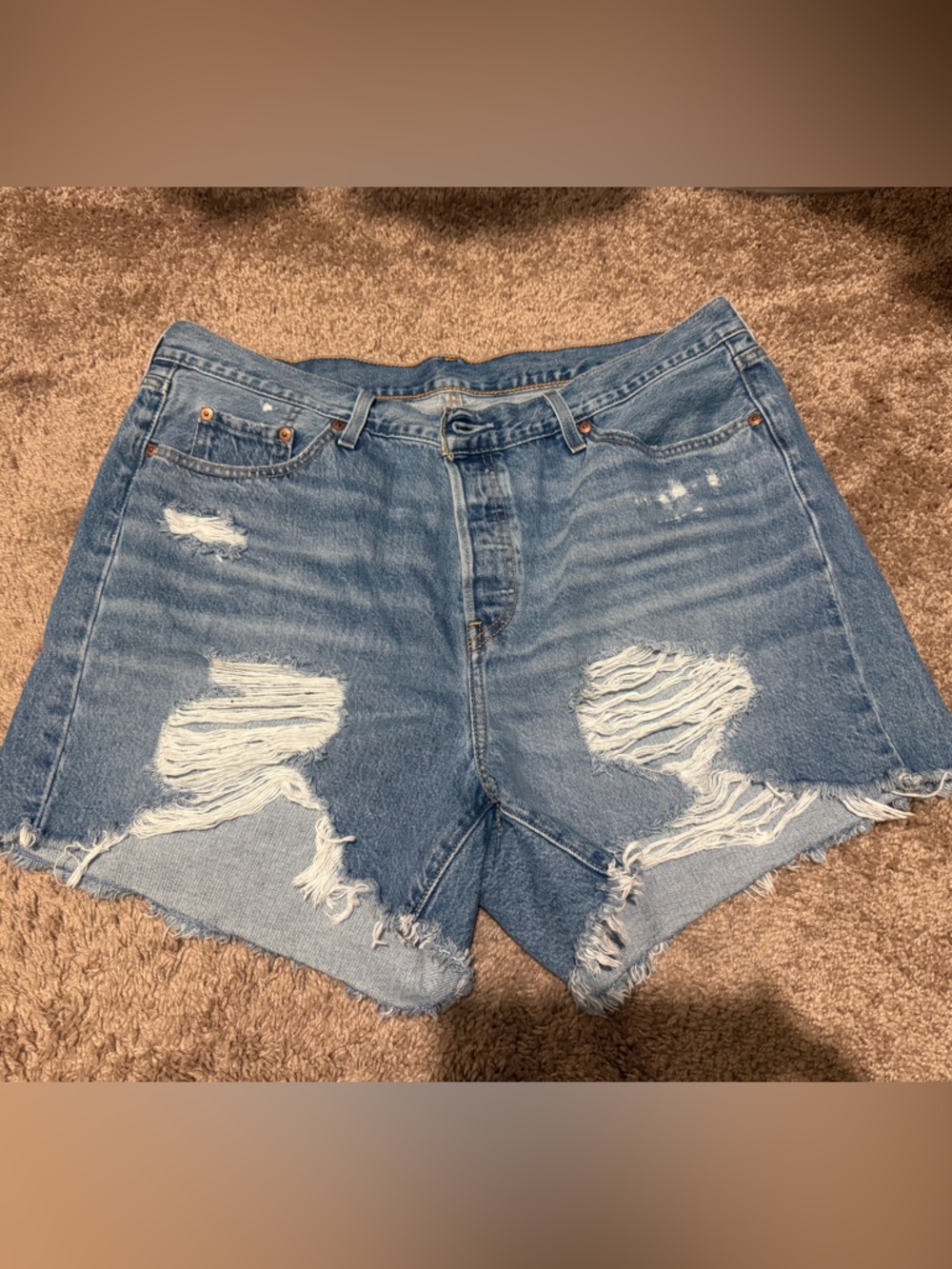 Levi’s 501  Blue Distressed High-Rise Denim Shorts